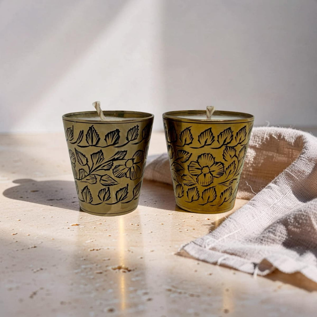 Engraved Brass Shot Glass Candle Set - Wild Honey Tobacco
