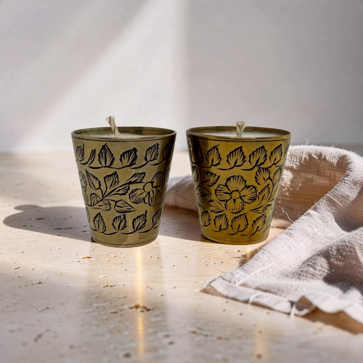 Engraved Brass Shot Glass Candle Set - Wild Honey Tobacco